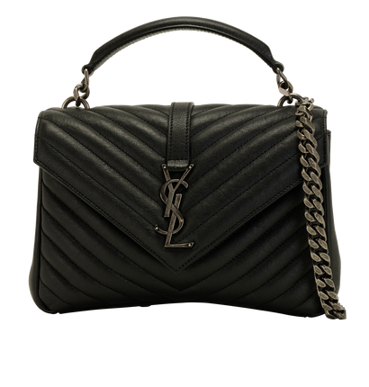 Medium College Bag, &pound;1,450, Handbags, Black, Leather, Front view